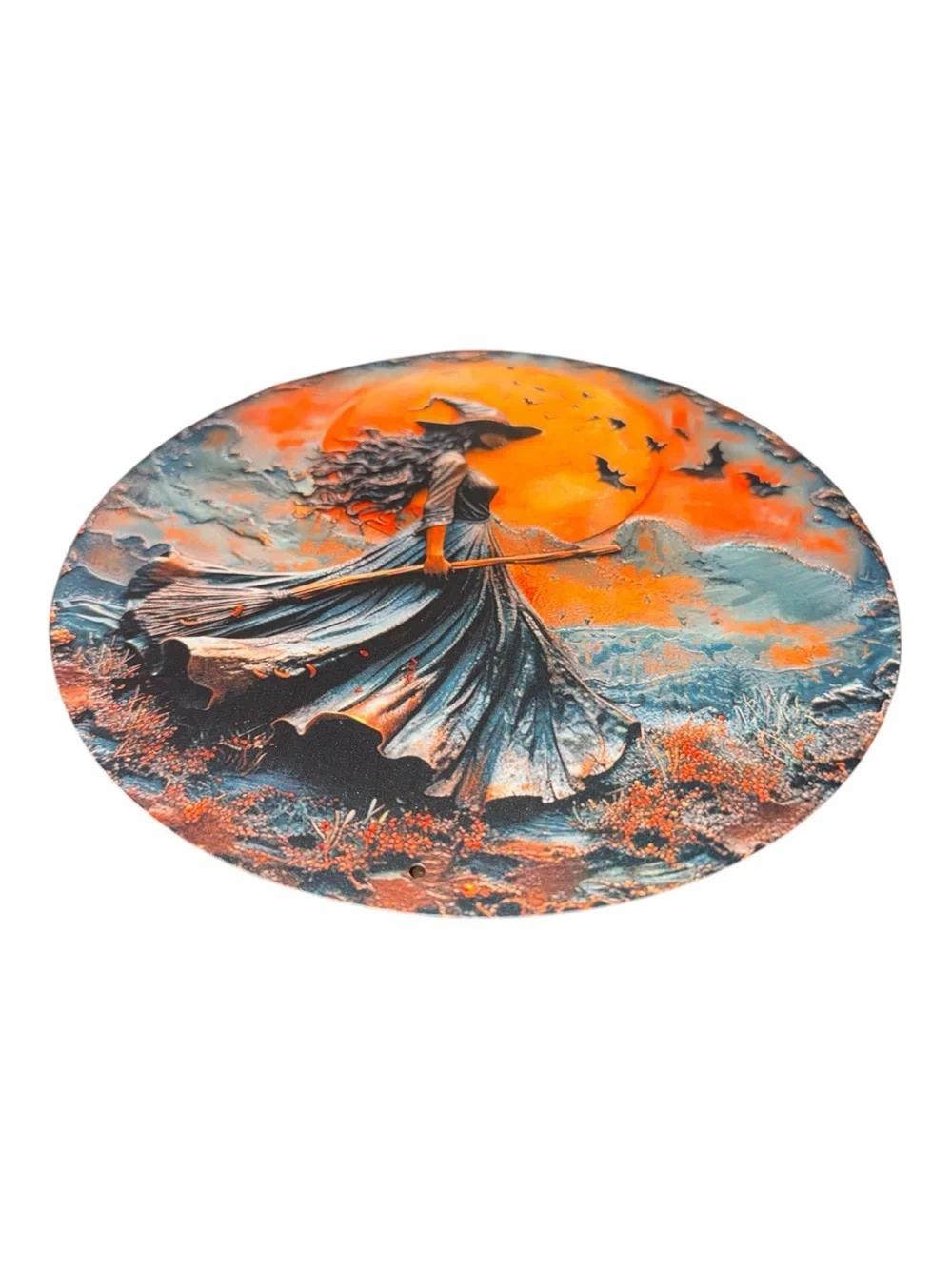 ⁠NEW Gothic Witch Harvest Moon Oval Metal Tin Sign Halloween Wall Decor NIP